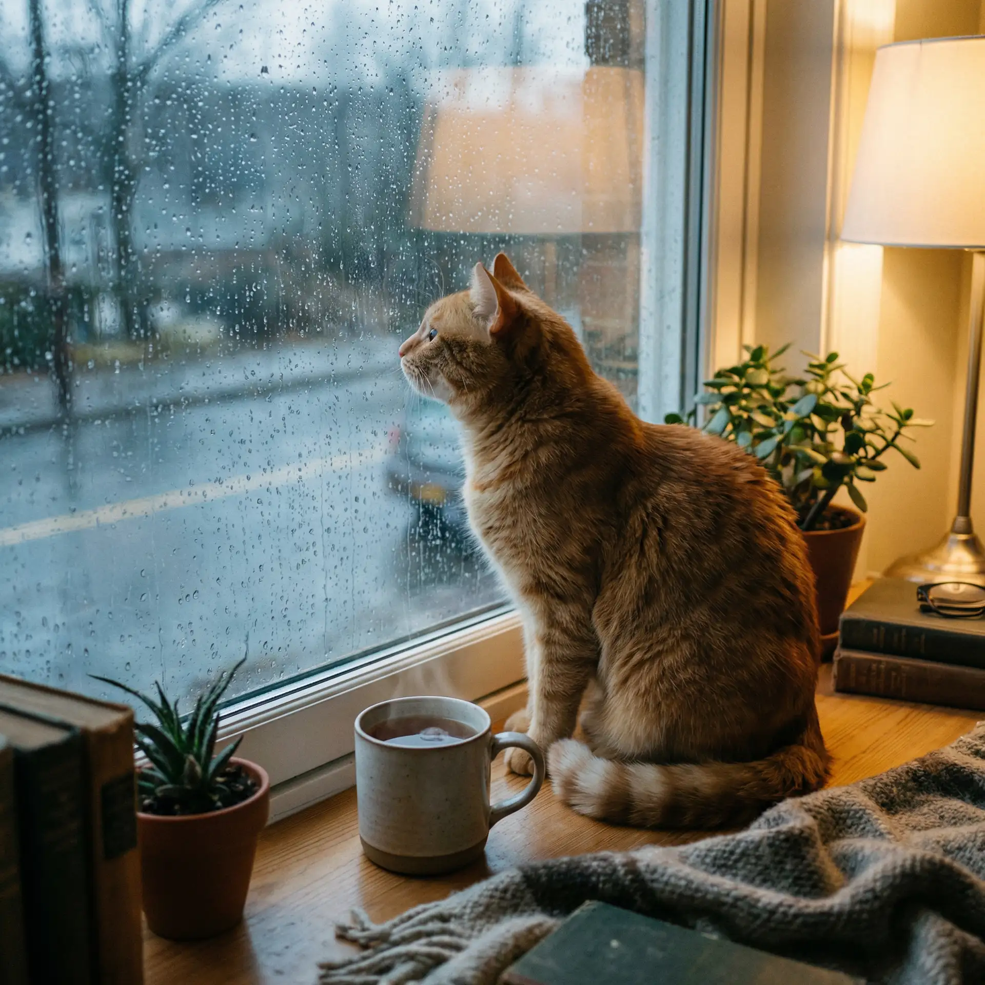 猫咪望着窗外的雨 - 六漫画-漫画星球
